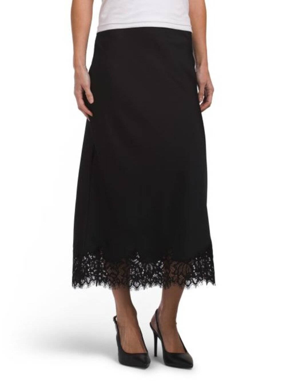 RACHEL ZOE Satin Pull On Midi Skirt With Novelty Elastic Waistband